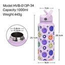 Style 23C White and Blue Vibrant Fun Print 1L Stainless Steel Insulated Water Bottle - 32oz Large Capacity with Straw Lid & Carry Handle - BPA-Free