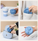 2 Pcs Dark Blue 350ml Collapsible Silicone Travel Cup - Portable, Leak-Proof & Food-Grade Drinking Mug with Lid, Insulating Sleeve & Straw