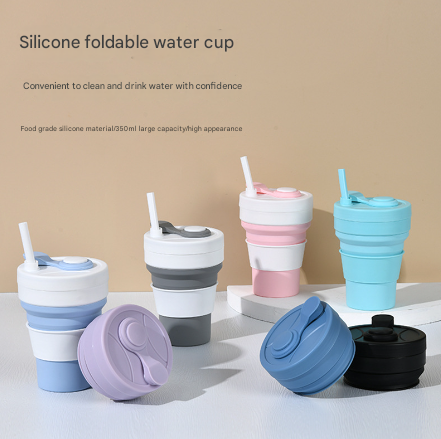 2 Pcs Purple 350ml Collapsible Silicone Travel Cup - Portable, Leak-Proof & Food-Grade Drinking Mug with Lid, Insulating Sleeve & Straw