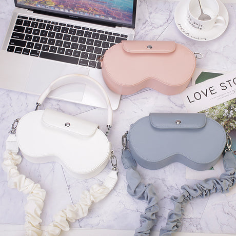 Pink Chic PU Leather Crossbody Storage Bag for Apple AirPods Max - Protective Case with Ruched Fabric Strap & Top Handle
