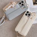 Black Chic PU Leather Crossbody Wallet Case for iPhone 16 Pro - Card Holder with Detachable Strap & Finger Ring Grip