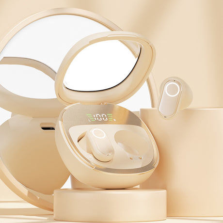 Beige Feather-Light TWS Earbuds - Bluetooth 5.4, Hi-Fi Sound, LED Display Case, 60H+ Playtime, Touch Control