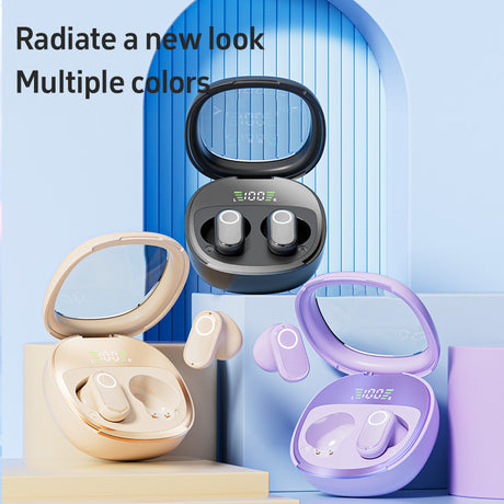 Beige Feather-Light TWS Earbuds - Bluetooth 5.4, Hi-Fi Sound, LED Display Case, 60H+ Playtime, Touch Control