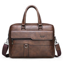 Coffee Men's PU Leather Briefcase - Vintage Style Laptop Messenger Bag, Crossbody Satchel for Business & Casual