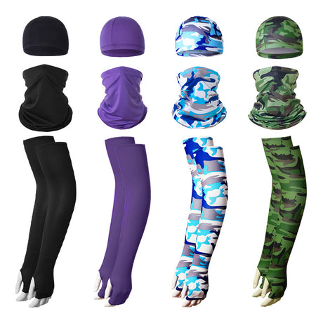 2 Sets Blue Camouflage Cooling UV Protection Set - 2 Skull Cap, 2 Neck Gaiter & 4 Arm Sleeves for Outdoor Sports