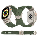 Olive Green Rugged Tactical Silicone Strap for Apple Watch Ultra & Series - Heavy-Duty Metal Clasp