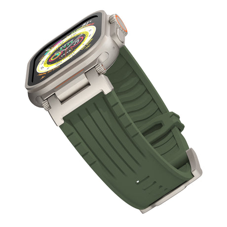 Black Rugged Tactical Silicone Strap for Apple Watch Ultra & Series - Heavy-Duty Metal Clasp