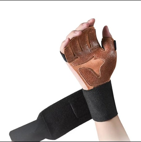 Size L Dark Brown Premium Cowhide Leather Weightlifting Gloves with Wrist Support - Non-Slip Grip, Breathable Fitness Workout Gloves for Gym, WODs, Dumbbells