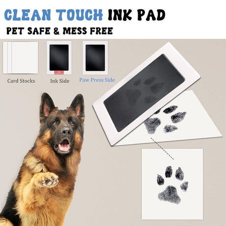 Black and White Pet Paw Print Keepsake Photo Frame Kit - Mess-Free Ink Pad for Dogs & Cats, Dual Photo & Print Display
