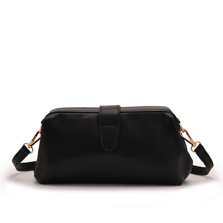 Black Chic Vintage Inspired PU Leather Crossbody Bag - Small Frame Doctor Style Purse with Adjustable Strap