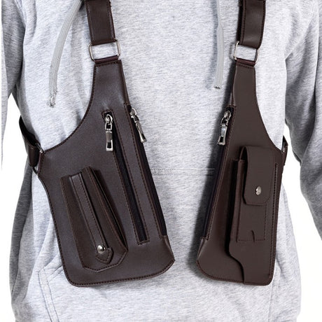 Brown Urban Tactical Anti-Theft Shoulder Holster Bag - Secure Multi-Pocket Chest Rig for Men