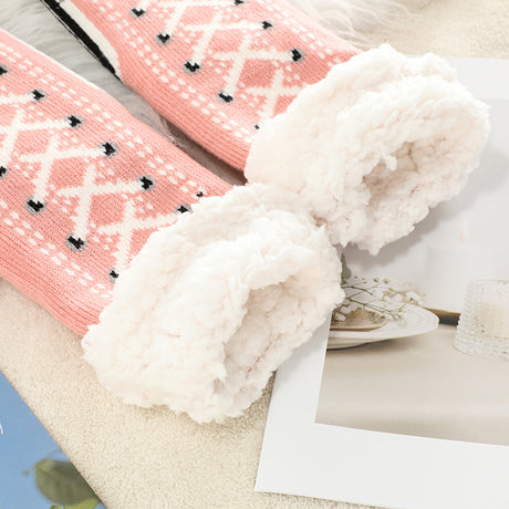 2 Pcs Pink Women's Ultra Soft Sherpa Lined Slipper Socks - Cozy Warm Non-Slip Gripper Home Socks