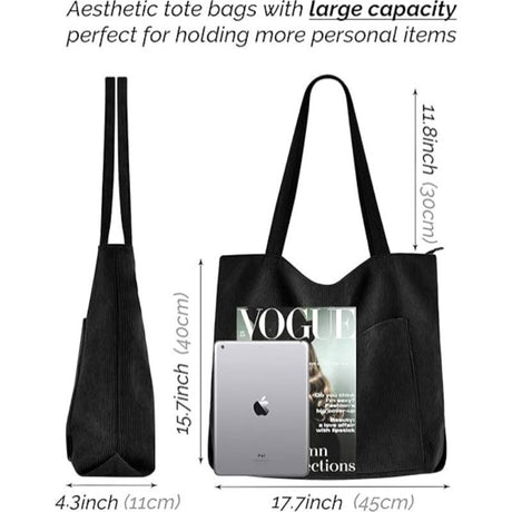 Green Stylish Corduroy Canvas Tote Bag - Fashionable and Retro Shoulder Bag