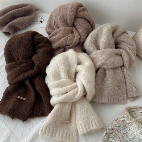 Black Alpaca Wool Blend Solid Color Knitted Scarf for Women Winter New Style Student High Quality Couple Woolen Neck Warmer
