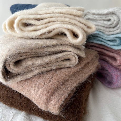 Pink Alpaca Wool Blend Solid Color Knitted Scarf for Women Winter New Style Student High Quality Couple Woolen Neck Warmer