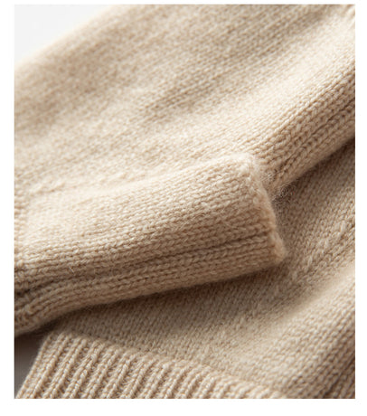 Beige Color Block Cashmere Fingerless Gloves for Women Autumn Winter Outdoor Cold Protection Warm Knitted Gloves