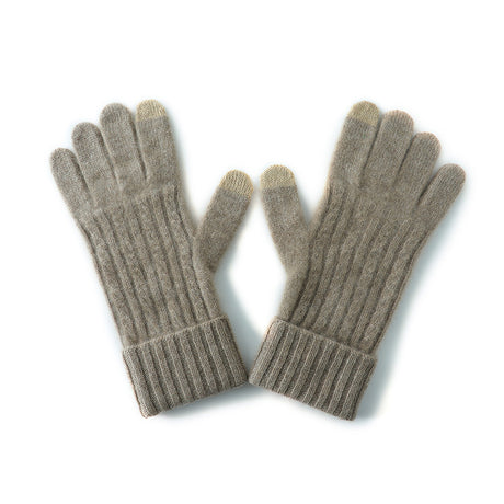 Dark Brown Unisex Touchscreen Ribbed Warm Cycling Windproof Knitted Five-finger Gloves