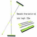 Blue and Silver Versatile Pet Hair Remover Rubber Broom & Squeegee - 125cm Adjustable Stainless Steel Handle for Carpets, Floors & Windows