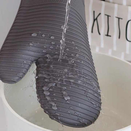 Blue Premium Heat Resistant Silicone Oven Mitts (Pair) - Non-Slip Grip, Cotton Lined for Kitchen Baking, Grilling & BBQ