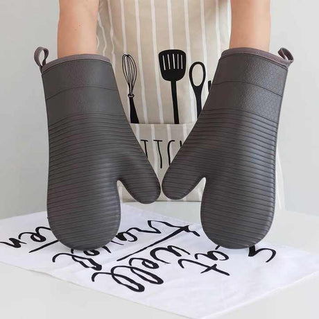 Blue Premium Heat Resistant Silicone Oven Mitts (Pair) - Non-Slip Grip, Cotton Lined for Kitchen Baking, Grilling & BBQ