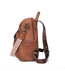 Brown Chic Women's PU Leather Convertible Backpack - Anti-Theft Design, Multi-Pocket Shoulder Bag with Tassel