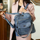 Blue Chic Women's PU Leather Convertible Backpack - Anti-Theft Design, Multi-Pocket Shoulder Bag with Tassel
