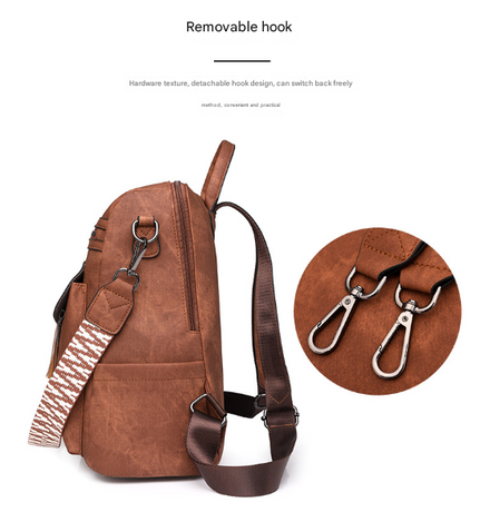Blue Chic Women's PU Leather Convertible Backpack - Anti-Theft Design, Multi-Pocket Shoulder Bag with Tassel
