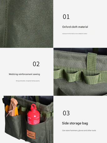 Green Heavy Duty Foldable Outdoor Camping Storage Box - Oxford Cloth Collapsible Gear Organizer Tote with Pockets