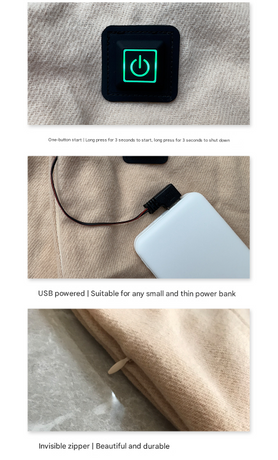 Khaki USB Electric Heated Scarf - 3-Level Heat Setting Winter Neck Warmer