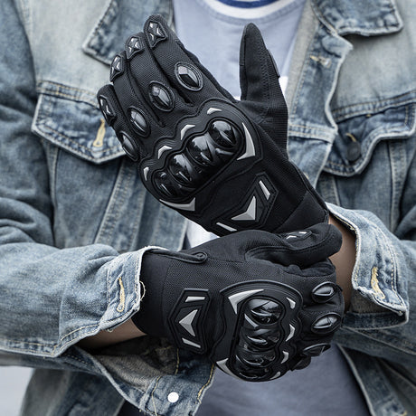 Size XL Black Protective Motorcycle Riding Gloves - Hard Knuckle Armour & Touchscreen Fingertips