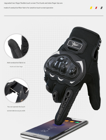 Size 2XL Green and Black Protective Motorcycle Riding Gloves - Hard Knuckle Armour & Touchscreen Fingertips