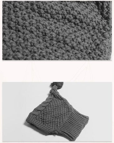 Size L Grey Whimsical Knit Dog Hat with Pom-Pom - Cozy Winter Pet Beanie & Snood