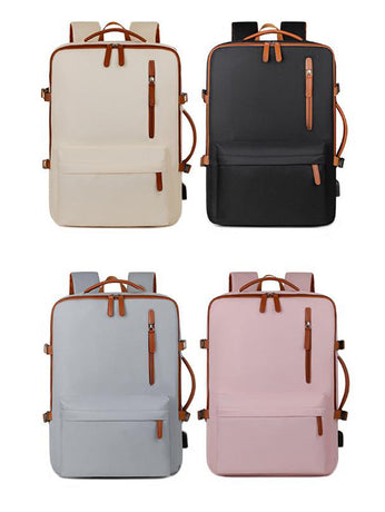 Pink Expandable Laptop Backpack with USB Port - Stylish Travel & Business Daypack