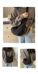 Black Large Nylon Crescent Crossbody Bag - Casual Slouchy Shoulder Purse