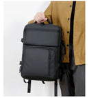 Black Expandable Business Travel Backpack with USB Charging Port - Water-Resistant Laptop Bag for Commuting & Carry-On