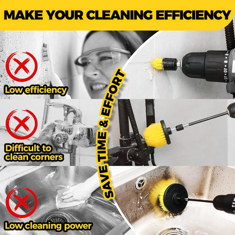 Yellow and Black  6 Pack Drill Brush Power Scrubber Cleaning Brush Extended Long Attachment Set All Purpose Drill Scrub Brushes Kit for Grout, Floor, Tub, Shower, Tile, Bathroom and Kitchen Surface