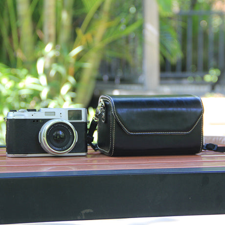 Black PU Leather Camera Bag for Fujifilm X Canon G Olympus PEN - Compact Vintage Design