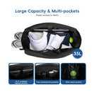 Black Large Quilted Tennis Tote Bag with Shoe Compartment - Waterproof Lightweight for Men and Women