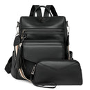 Black Women's Retro PU Leather Backpack - Dual-Color Tassel Design, Winter High-End Style