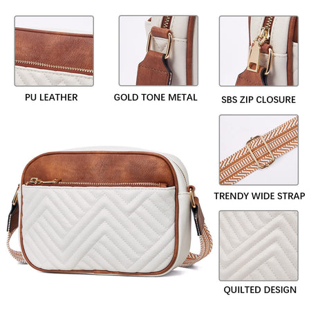 Double Zipper Blue Chic Quilted Crossbody Bag - Vintage PU Leather Shoulder Purse with Adjustable Strap