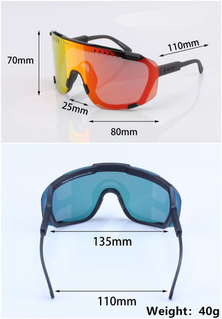 White Frame Red Tablet Oversized Shield Cycling Sunglasses - Wide Vision UV400 Sports Eyewear for Road & MTB
