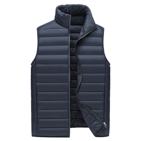 L Navy Blue Men's Lightweight Puffer Vest - Stand Collar Quilted Sleeveless Jacket for Winter