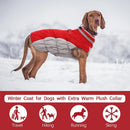 XL Red Grey Premium Winter Puffer Dog Coat - Windproof & Fleece-Lined Jacket for Cold Weather