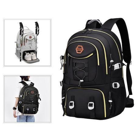 Black Stylish Large Capacity Backpack - Water-Resistant Oxford Rucksack for Travel, School & Daily Use