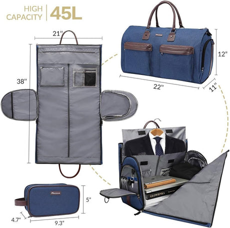 Grey 45L Garment Duffel Bag - Men's Travel Suit Bag - Carry On Weekender