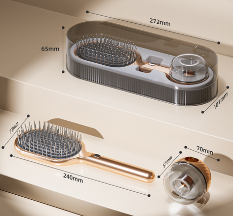 Black Premium Self-Cleaning Hair Brush Set with Stand - Anti-Static Detangling & Scalp Massage Paddle Brush