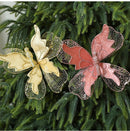 Rose Gold Large Glitter Butterfly Christmas Ornaments (Set of 2) - Clip-On Decorations for Trees & Wreaths