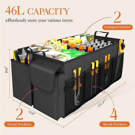 Grey Car Trunk Storage Box - Foldable Organizer