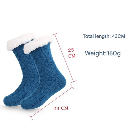 Black  Women's Fuzzy Slipper Socks - Warm Fleece Lined Thermal Cable Knit Socks with Non-Slip Grips