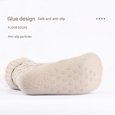 Red Women's Cozy Cable Knit Slipper Socks - Plush Fleece Lined Thermal Socks with Non-Slip Grips